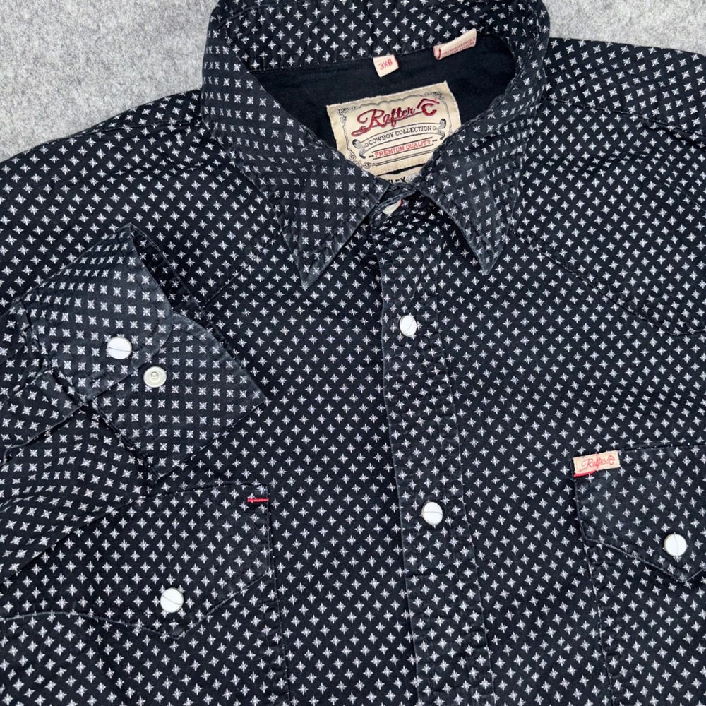 Rafter C Cowboy Collection Western Shirt Mens 3XB Black Diamond Pearl Snap Top!!